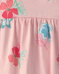 Baby Girl Floral Sleeveless Bodysuit Dress - Pink