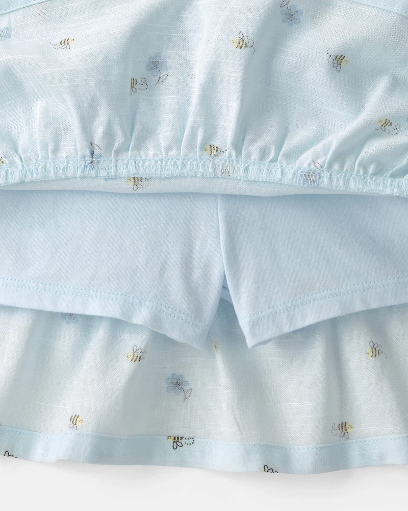 Toddler Girl 2-Piece  French Terry Top & Bee Skirt Set - Blue