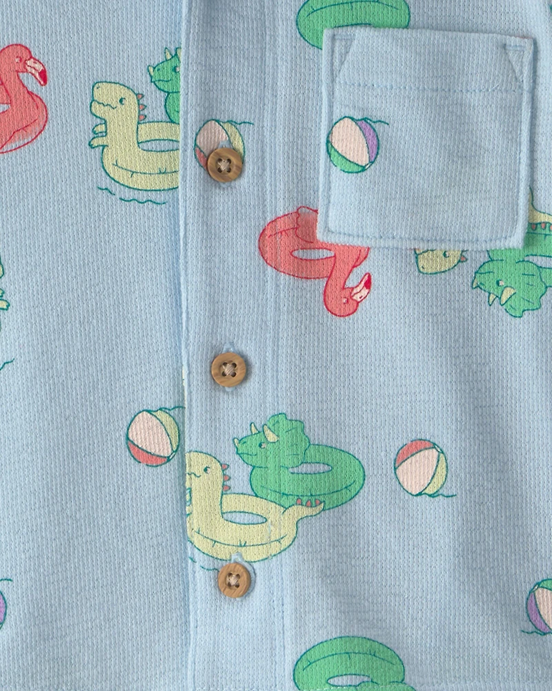 Baby Boy Pool Floatie Short-Sleeve Button-Down Shirt - Blue