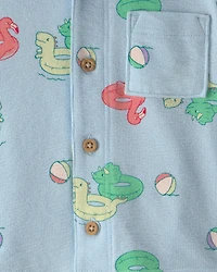 Baby Boy Pool Floatie Short-Sleeve Button-Down Shirt - Blue