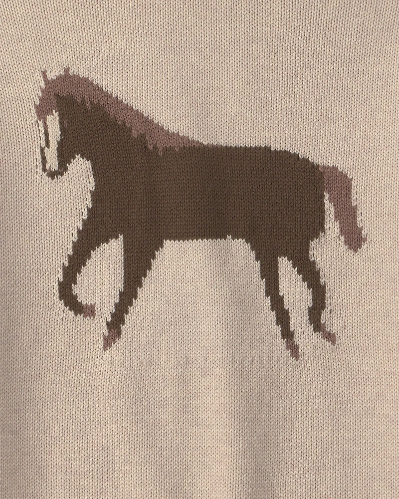 Kids Organic Cotton Horse Sweater Knit Pullover