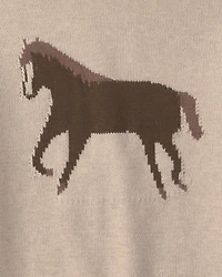 Kids Organic Cotton Horse Sweater Knit Pullover