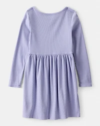 Girls Long Sleeve Cotton Dress - Blue