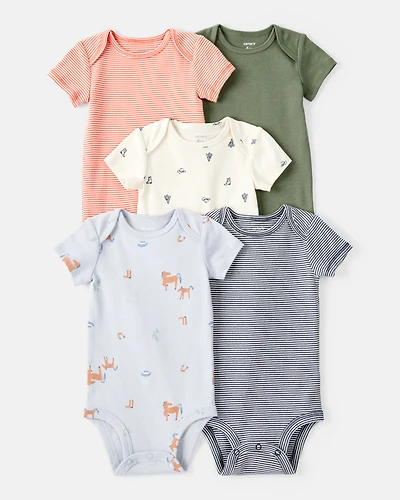 Baby Boy 5-Pack Cowboy Print Cotton Multipack Bodysuits - Blue/White/Orange/Green