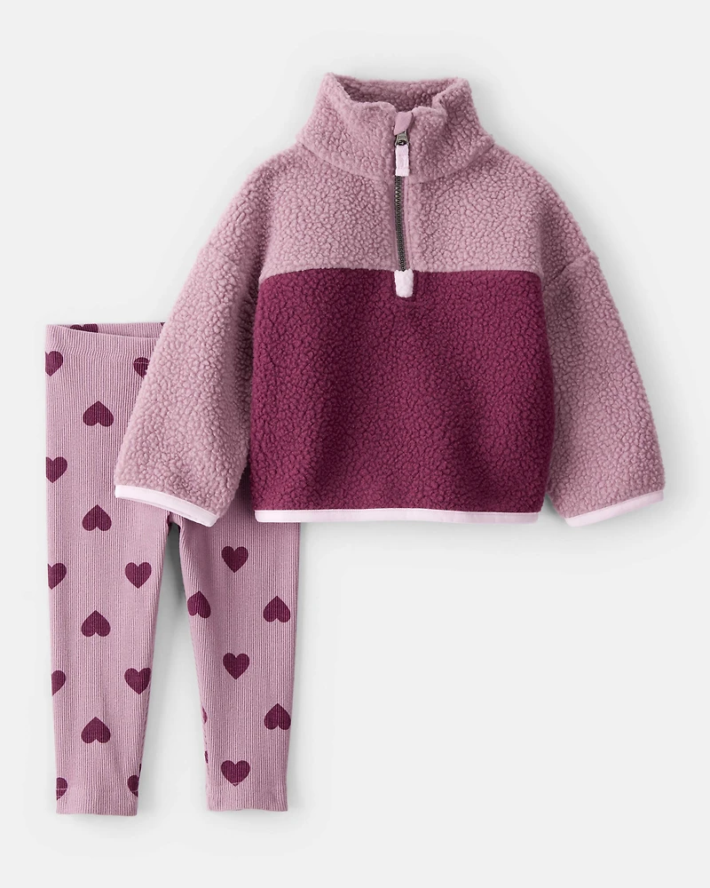 Baby Girl Sherpa Quarterzip & Legging Set - Purple