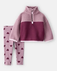 Baby Girl Sherpa Quarterzip & Legging Set - Purple
