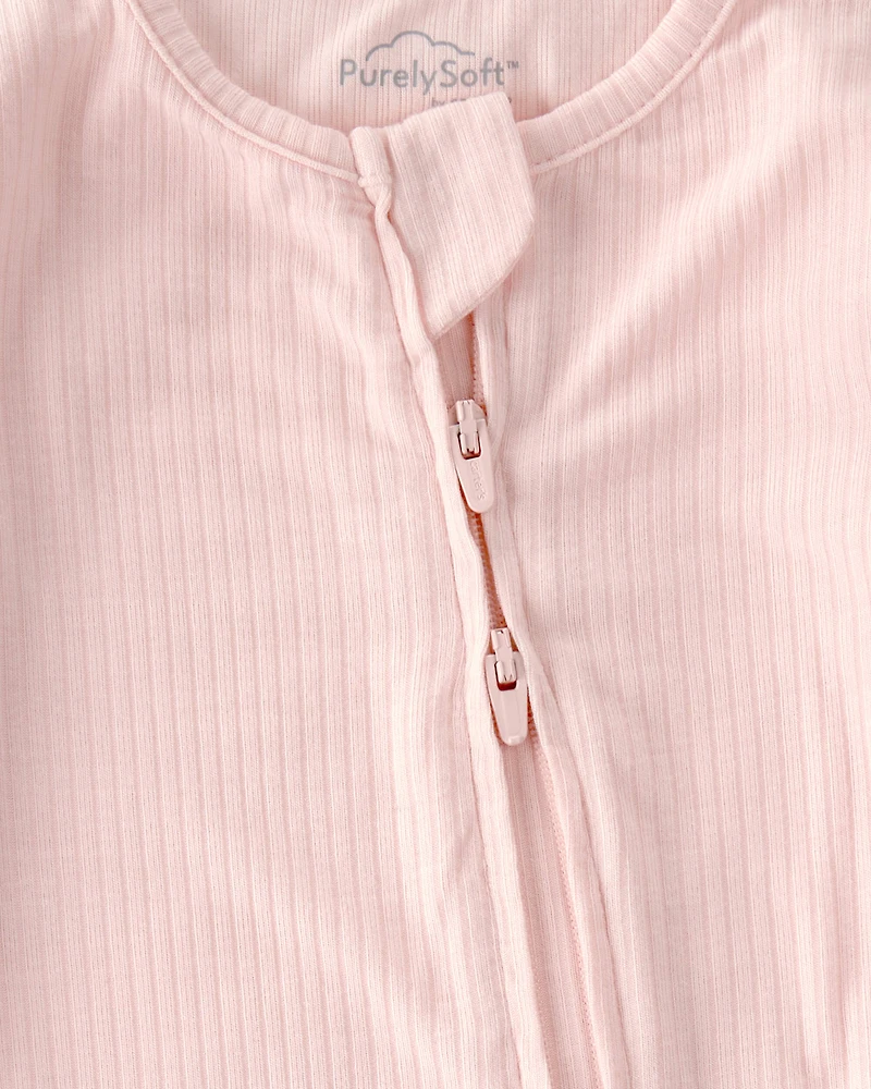 Baby Girl 2-Way Zip PurelySoft Sleeper - Light Pink