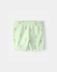 Baby Girl Floral Bike Shorts - Green