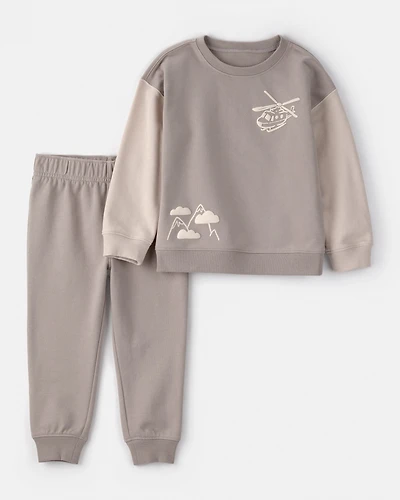 Toddler Boy Helicopter French Terry Sweatshirt & Pant Set - Grey