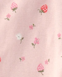 Baby Girl Fruit Print Short Sleeve Bodysuit & Pant Set - Pink