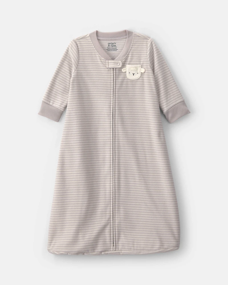 Baby Sheep Striped Fleece Loose Fit Wearable Blanket - Grey