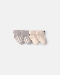 Baby 2-Pack 'Hello Baby' Foldover Booties - Grey/Ivory