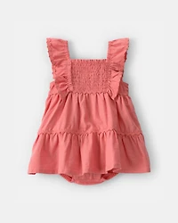 Baby Girl Ruffle Sleeveless Bodysuit Dress - Orange