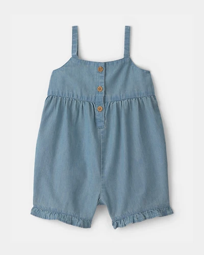 Baby Girl Chambray Sleeveless Romper - Blue