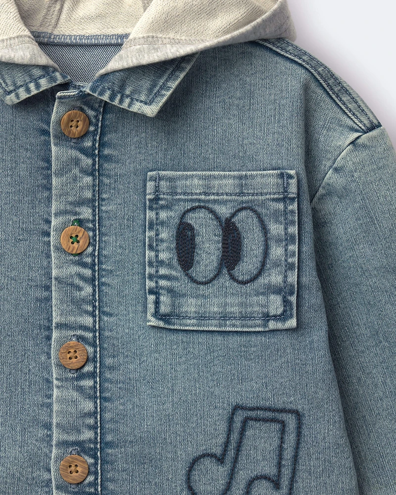 Toddler Denim Hooded Jacket Avenue Wash - Blue/Heather Grey