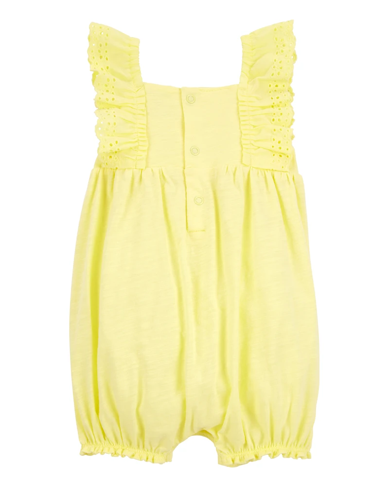 Baby Girl Eyelet Flutter-Sleeve Romper -Yellow