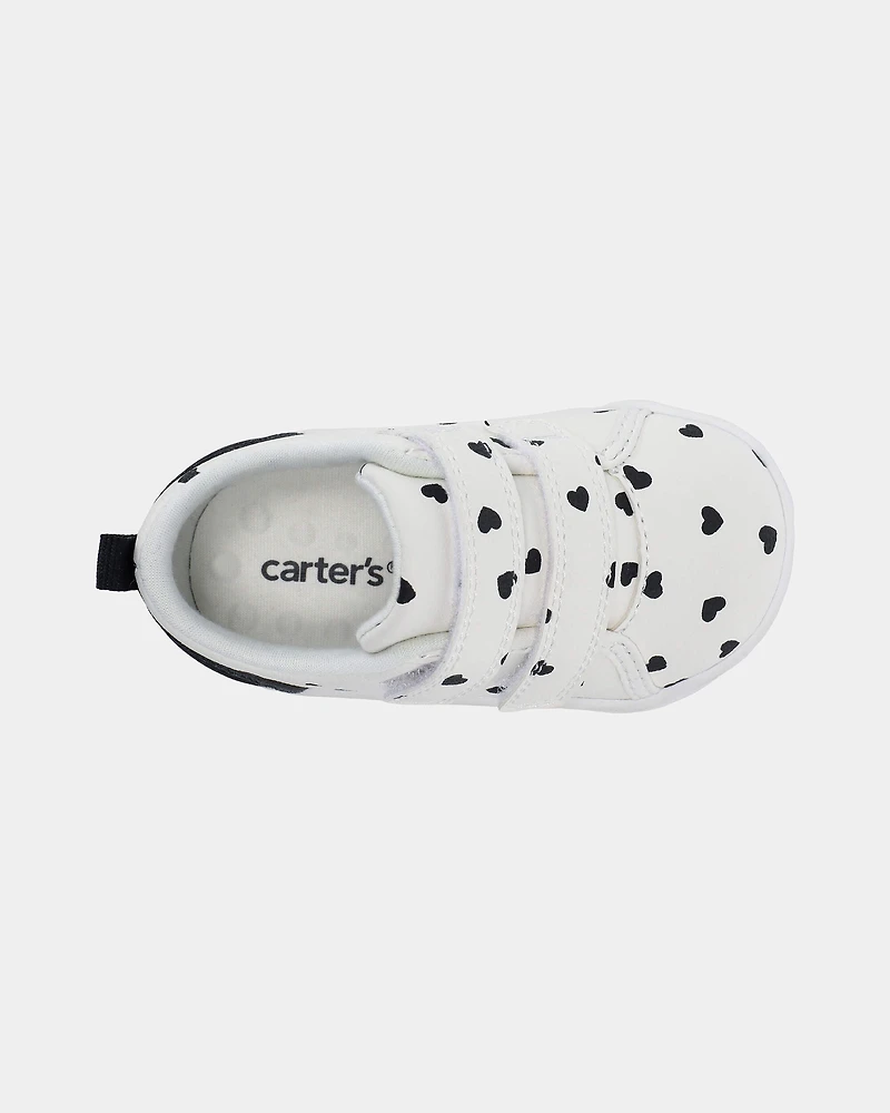 Baby Girl Heart Print Every Step® First Walker Casual Shoes - White/Black
