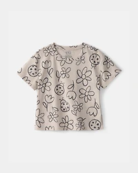 Toddler Girl Ladybug Floral Top - Brown