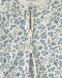 Baby Girl Floral 100% Cotton 2-Way Zip Sleeper - Blue/Ivory