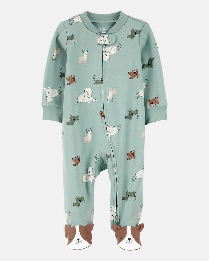 Baby Boy Dog Print 2-Way Zip Cotton Sleeper