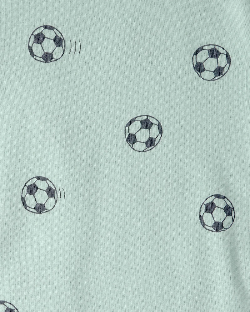 Toddler Boy Soccer Dino 100% Cotton Short-Sleeve Snug Fit 4-Piece pyjama Set - Green