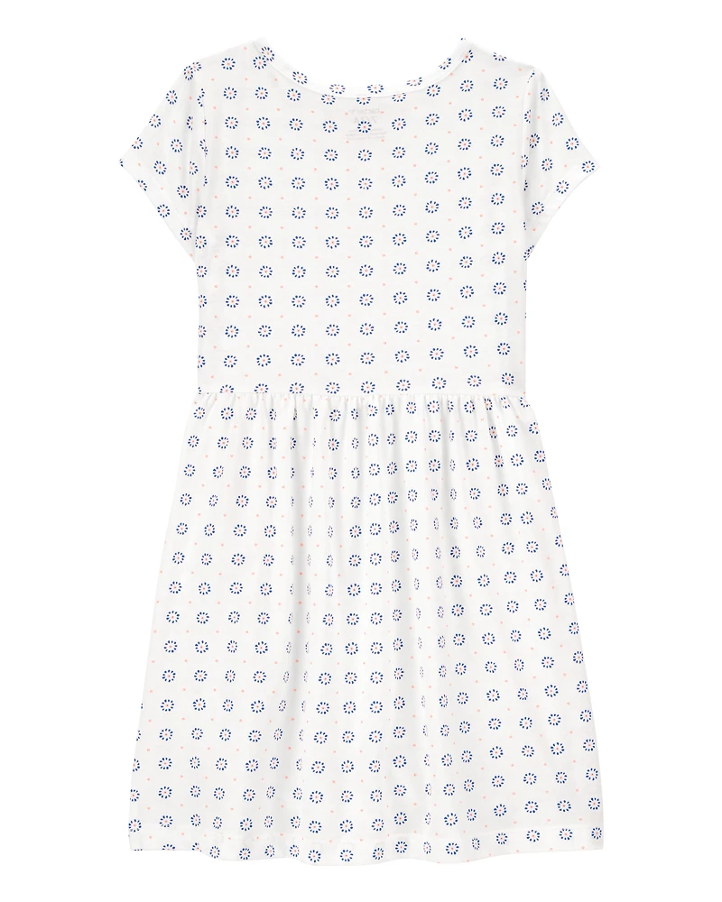 Girls Floral Short-Sleeve Dress- Ivory
