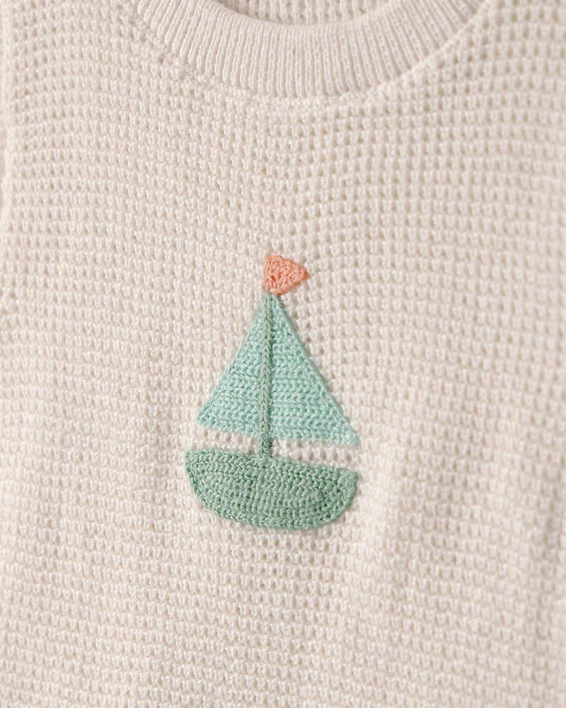 Baby 2-Piece Sailboat Crochet Top & Short Set - Cream