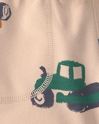 Toddler Boy Construction French Terry Shorts - Tan