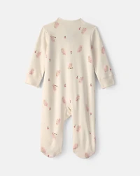 Baby Girl Owl 100% Cotton 2-Way Zip Sleepers - Cream