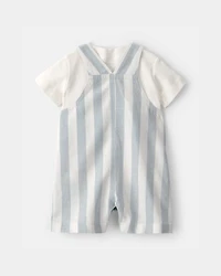 Baby Boy 2-Piece Stripe Romper Set - Blue/Ivory