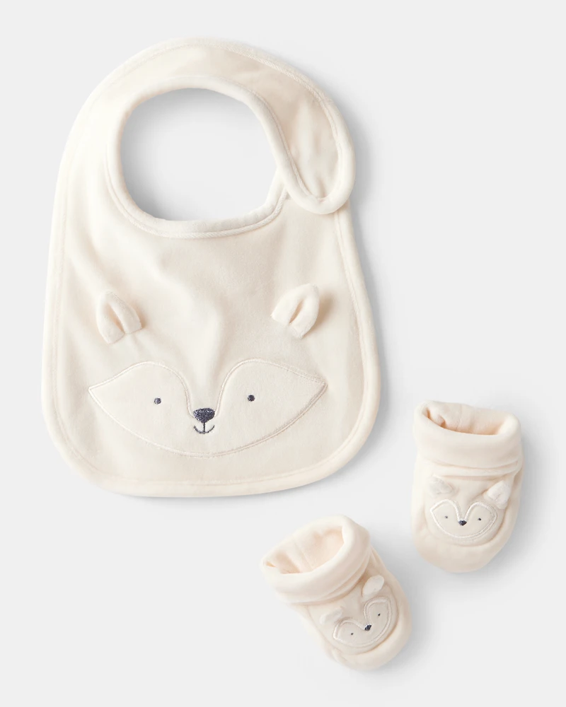 Baby Fox Bib & Booties Gift Set - Cream