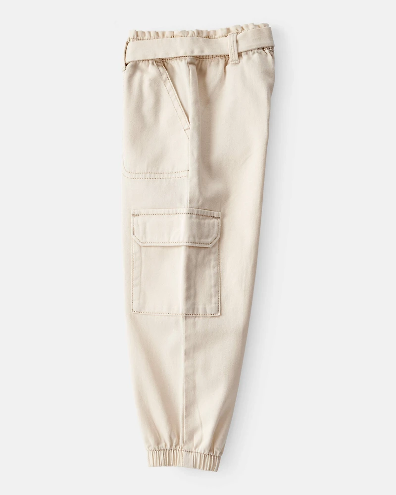 Toddler Girl Cotton Cargo Joggers - White