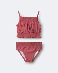 Toddler Girl Smocked Tankini Set - Burgundy