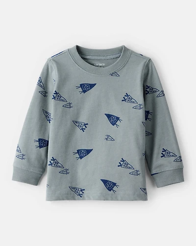 Baby Boy Go Team Print Long-Sleeve Tee - Blue