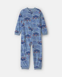 Boys Monster Truck Fleece Loose Fit 1-Piece Pyjama - Blue