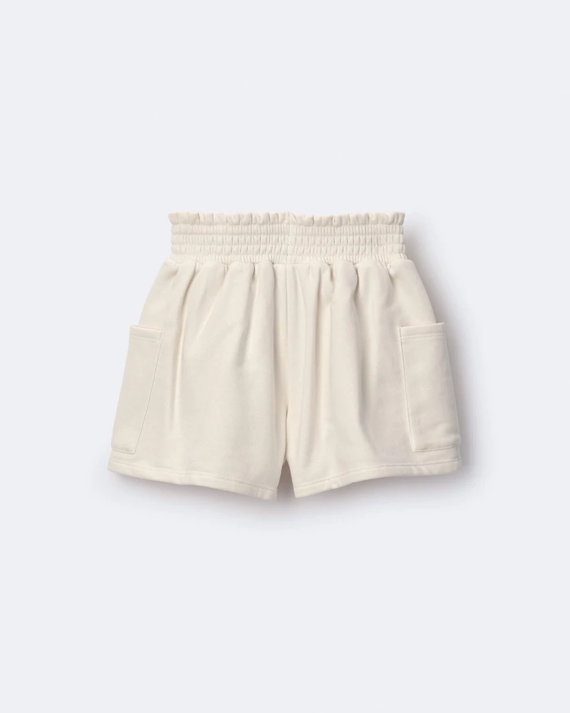 Toddler Girl Fleece Swing Short with Pockets - Cream