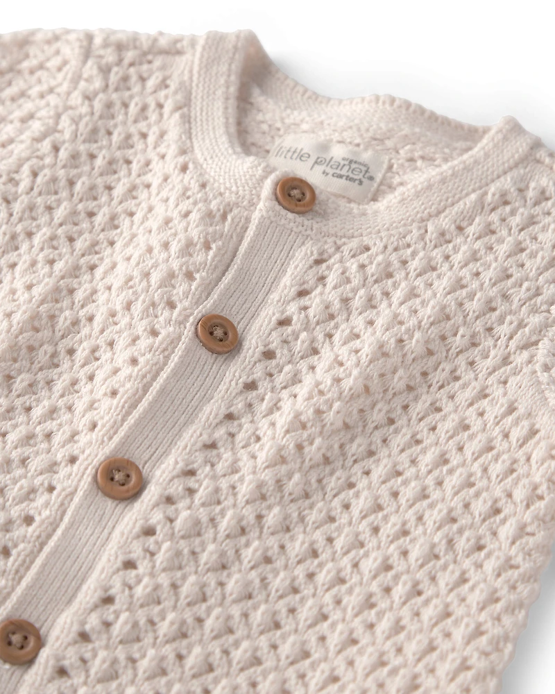 Baby Girl Organic Cotton Sweater Romper Cream