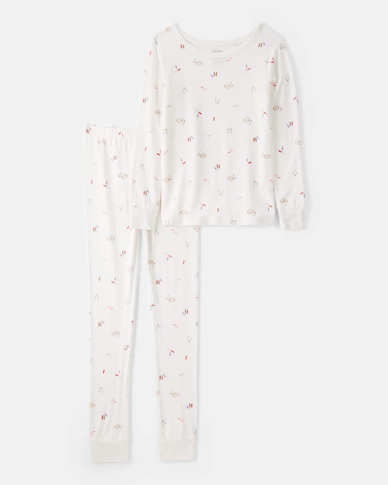 Girls Print PurelySoft Long-Sleeve 2-Piece pyjamas - Ivory