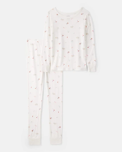 Girls Print PurelySoft Long-Sleeve 2-Piece pyjamas - Ivory