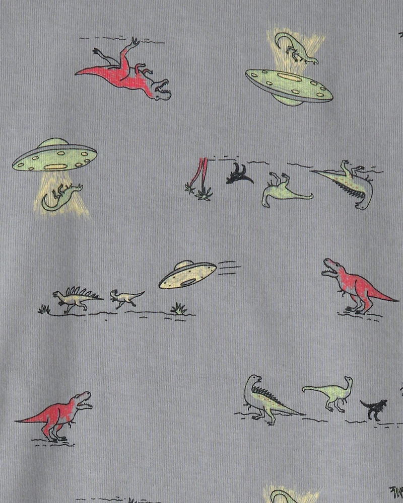 Boys Dinosaur 100% Cotton Snug Fit 4-Piece Pajama Set - Green/Grey