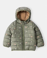 Kid Wilderness Print Hooded Puffer - Green