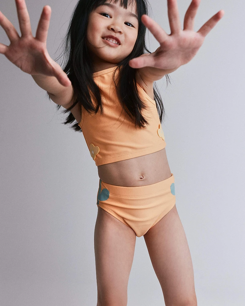 Toddler Girl Floral Tankini Set - Light Orange