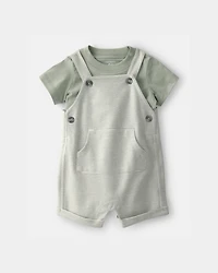 Baby Boy 2-Piece Striped Top & Shortall Set - Green