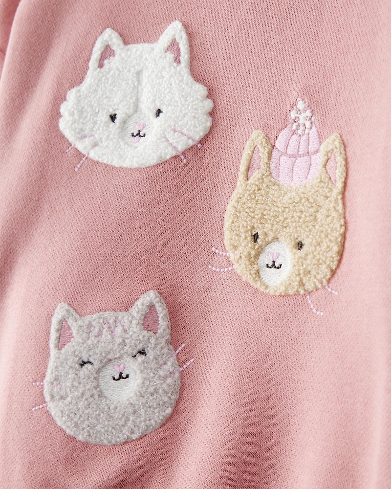 Toddler Girl Cat Pullover & Pant Set - Pink