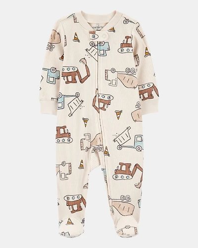 Baby Boy Construction 2-Way Zip Ribbed Sleeper pyjamas