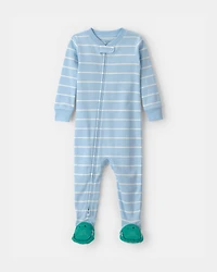 Toddler Boy Alligator Striped 100% Cotton Snug Fit 1-Piece pyjama - Blue