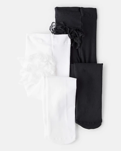 Baby Girl 2-Pack Tights - Black/White