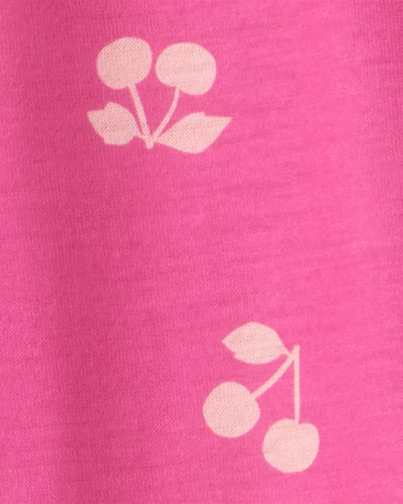 Girls Cherry Print Long-Sleeve Loose Fit Night Gowns - Pink