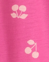 Girls Cherry Print Long-Sleeve Loose Fit Night Gowns - Pink