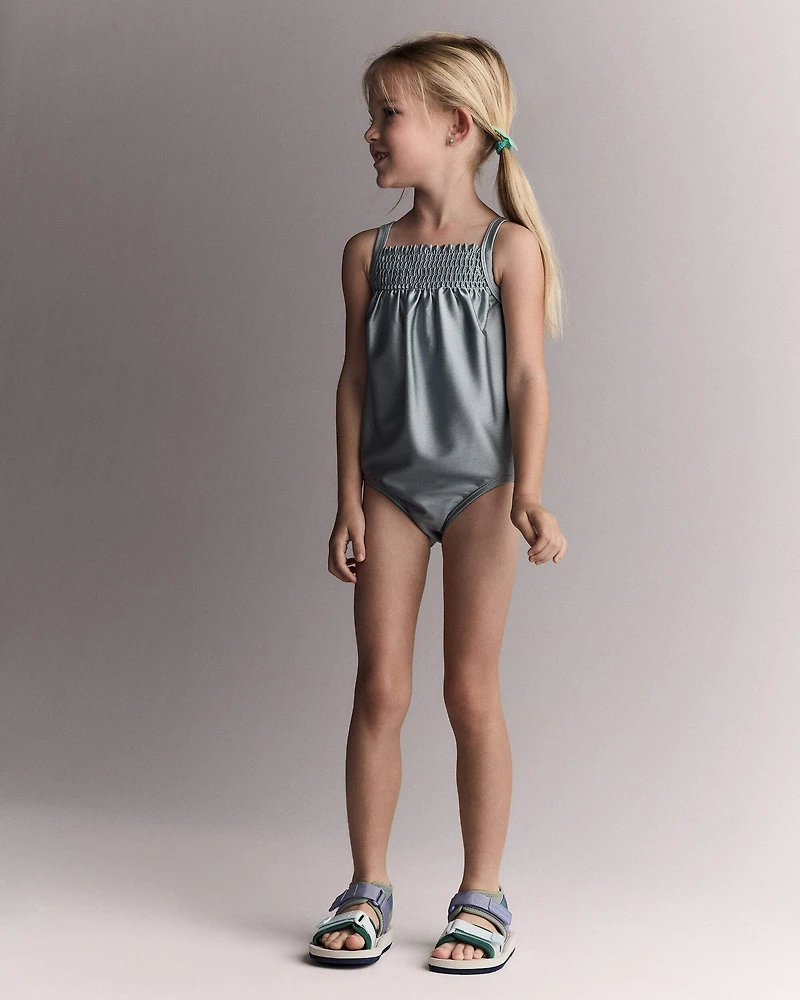 Toddler Girl Smocked One-Piece Swimsuit - Pale Blue